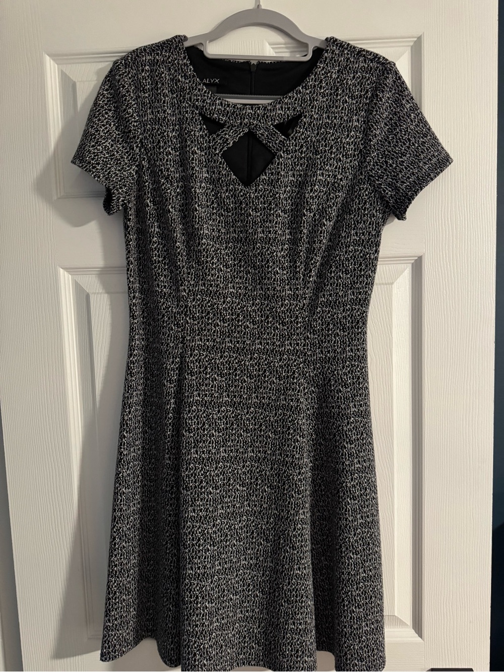 Alyx Black & White Textured Short Sleeve Mini Dress with Cutout